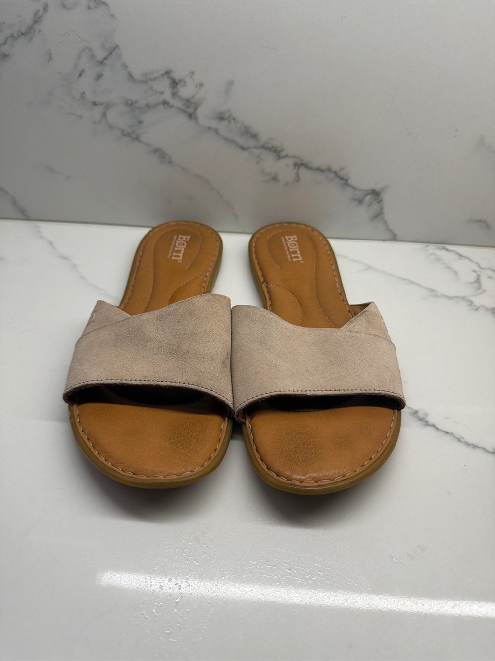 Born Women's Beige Suede Slide Sandals